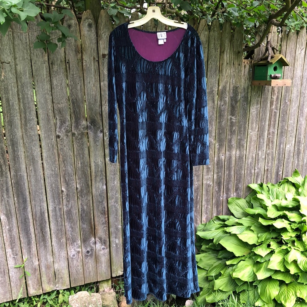M/L Velvet Deep Teal Goth Dress Gown Maxi Witchy Magic Garb David Warren
